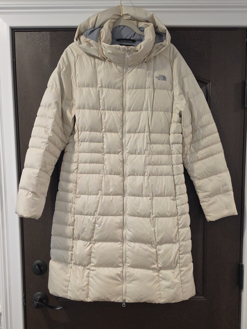The North Face Women's Long Hooded Puffer Coat in Light Beige